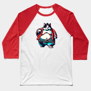 Retro Sumo Cat Humor: Vintage-Styled Feline Warrior Tee Baseball T-Shirt